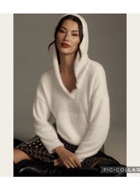 Anthropologie Pilcro Eyelash Hoodie Sweater in White